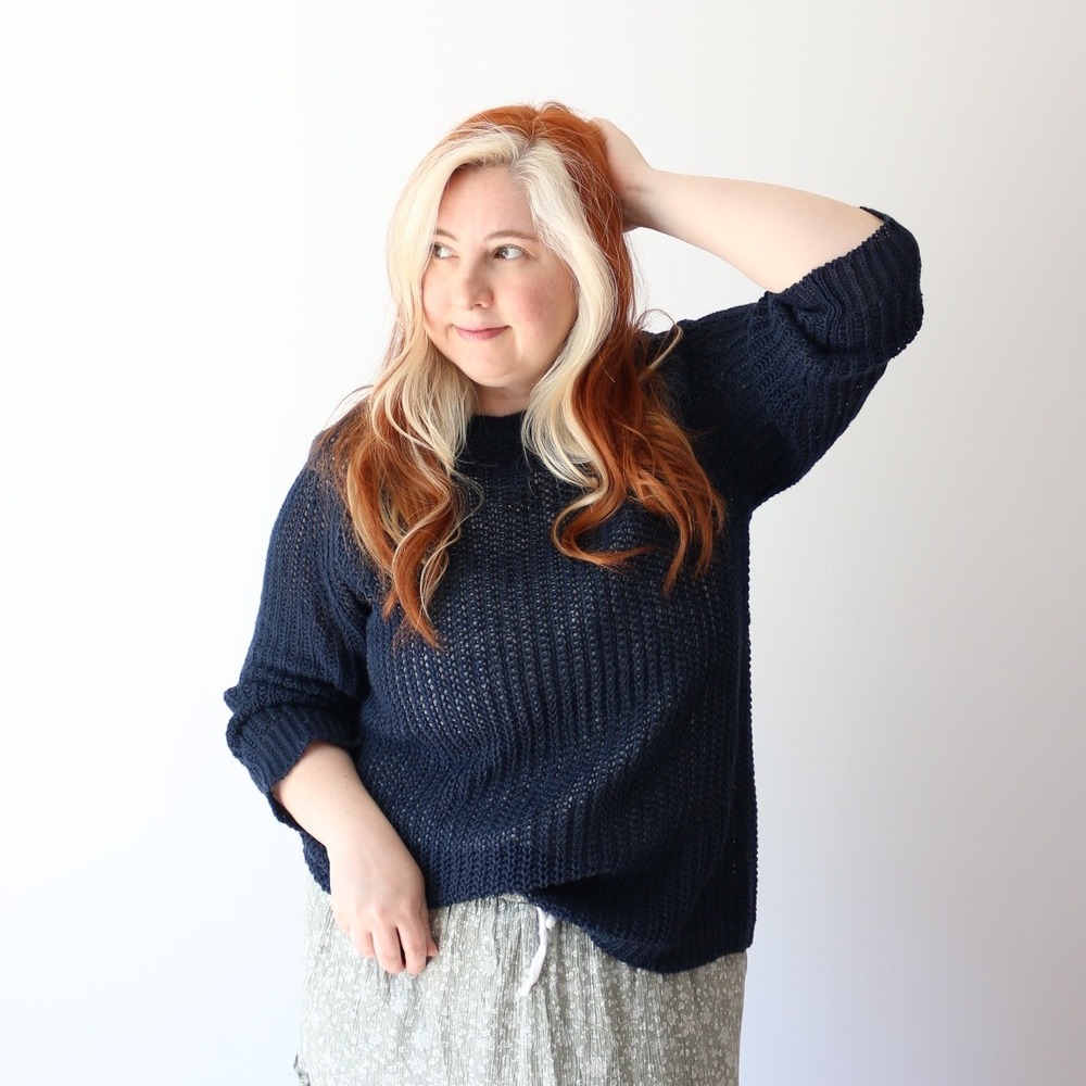 J.Crew Sweater Navy Blue 100% Linen Open Knit Classic Beachy Nautical Pullover M